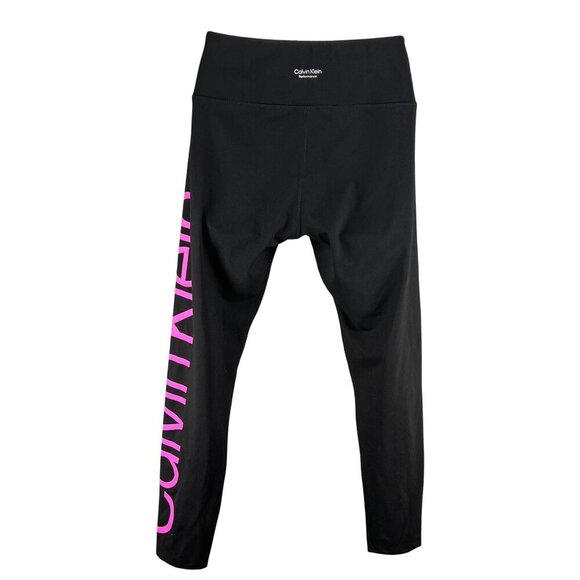 Calvin Klein Womens M Black Pink Logo Performance Leggings Yoga Athleisure Pants - Picture 3 of 14